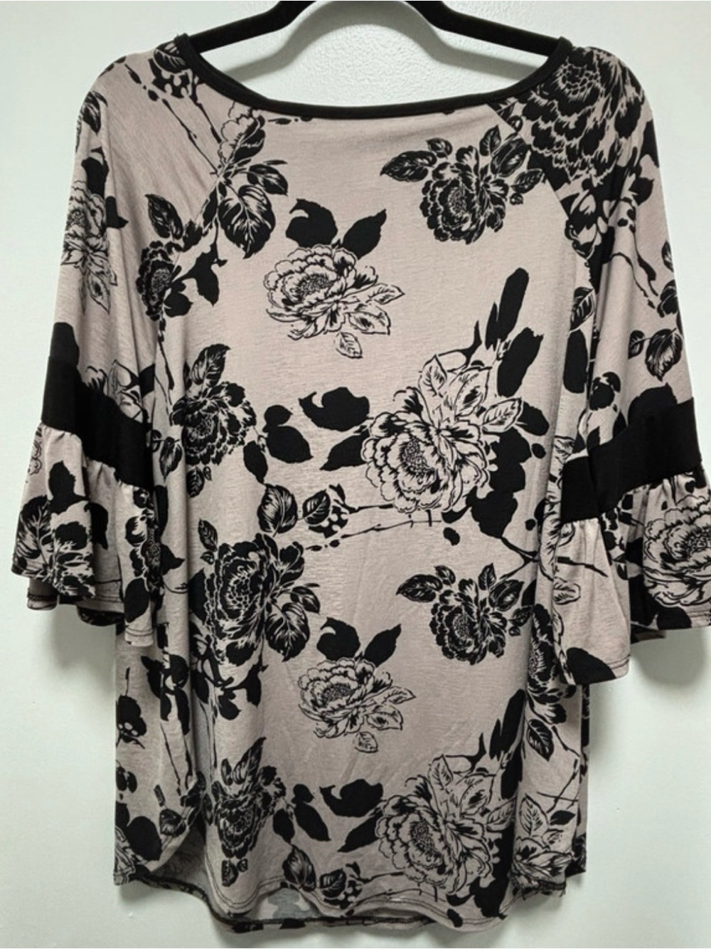 Emerald Blush Floral Dolman Top with Black Print